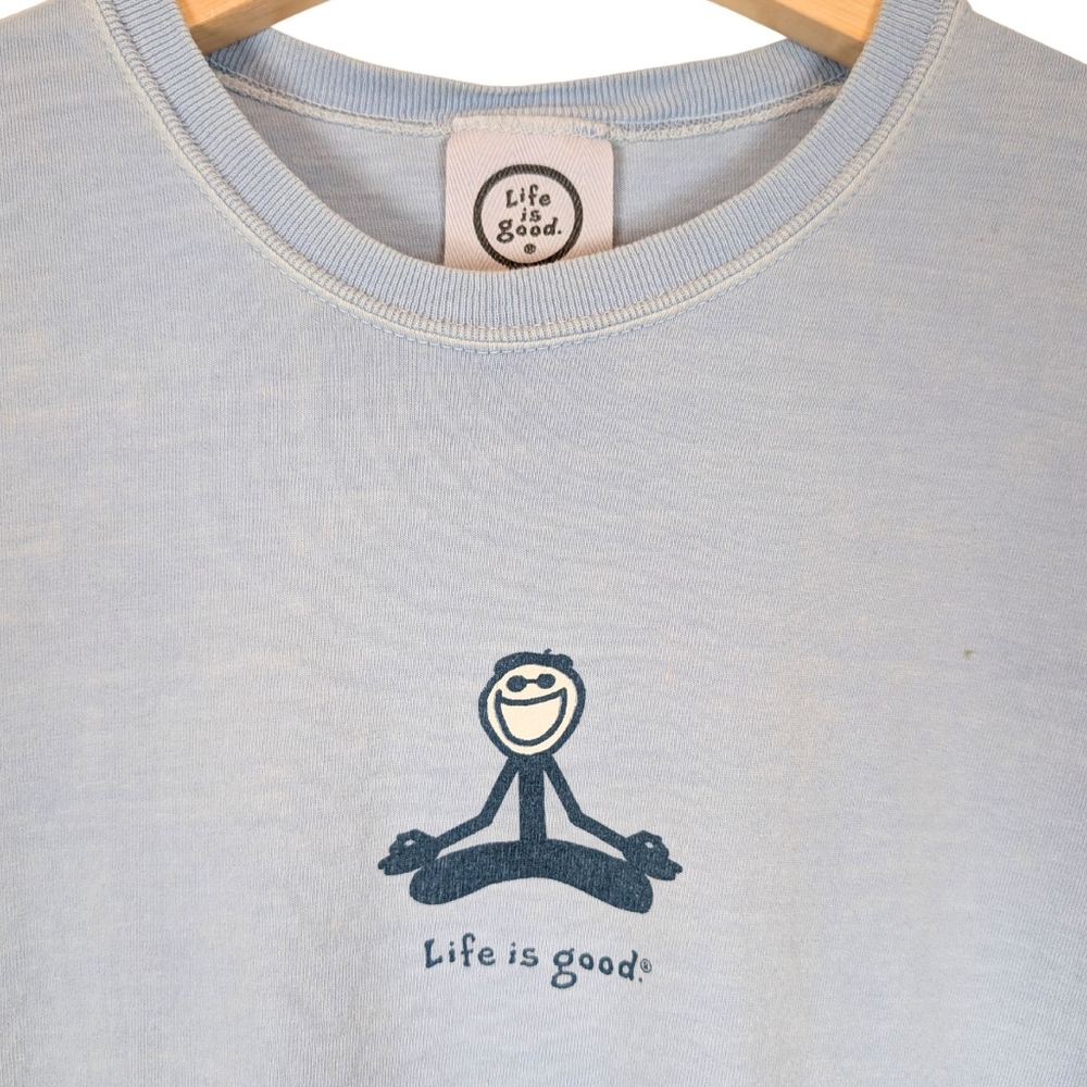 Vintage Life Is Good Jake Yoga Women's Cotton Tee Shirt Small Light Blue Cotton - Picture 2 of 6
